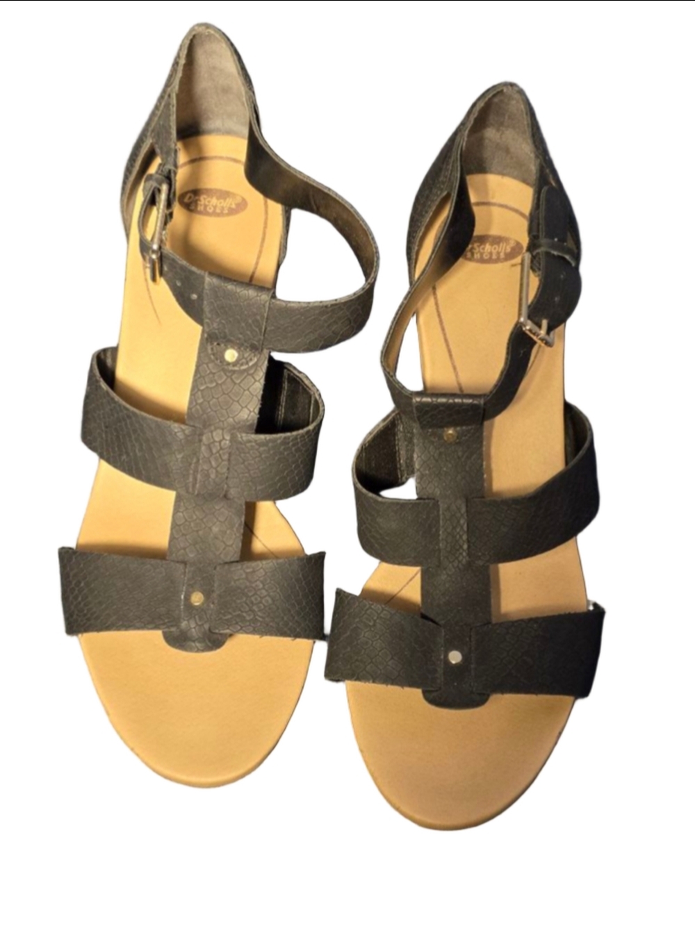 Women's Dr. Scholl's Black Tan Wedge Sandals Size 10